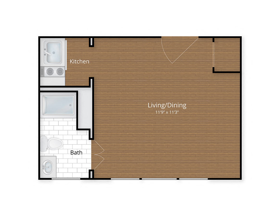 Floor plan for studio, 1 bath, 551 sqft